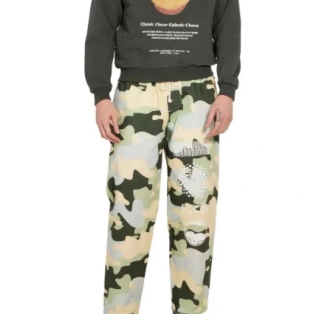 Flan Labs Roquefort Wide Leg Pants Mens XL Green Camo Canvas Drawstring